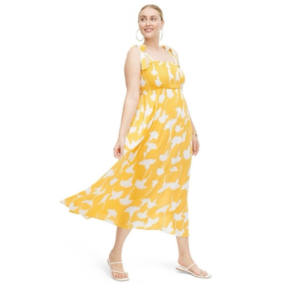DVF Diane Von Furstenberg x Target Smocked Tie Strap Yellow Ginkgo Midi Size XL
